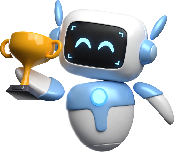 3D Robot Lifting Trophy Illustration